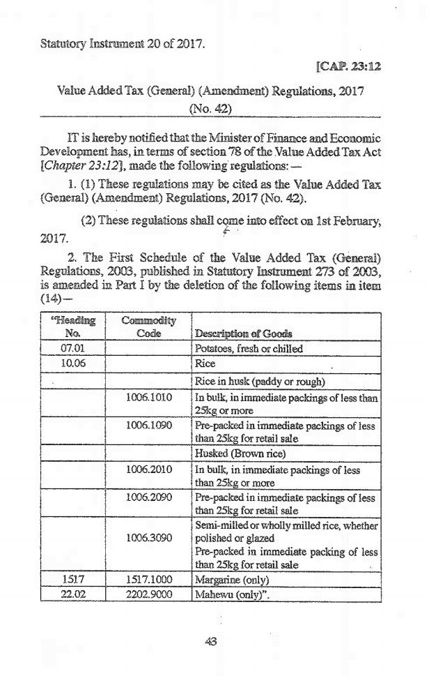 Statutory Instrument 20 of 2017 pg1 ⋆ Pindula News