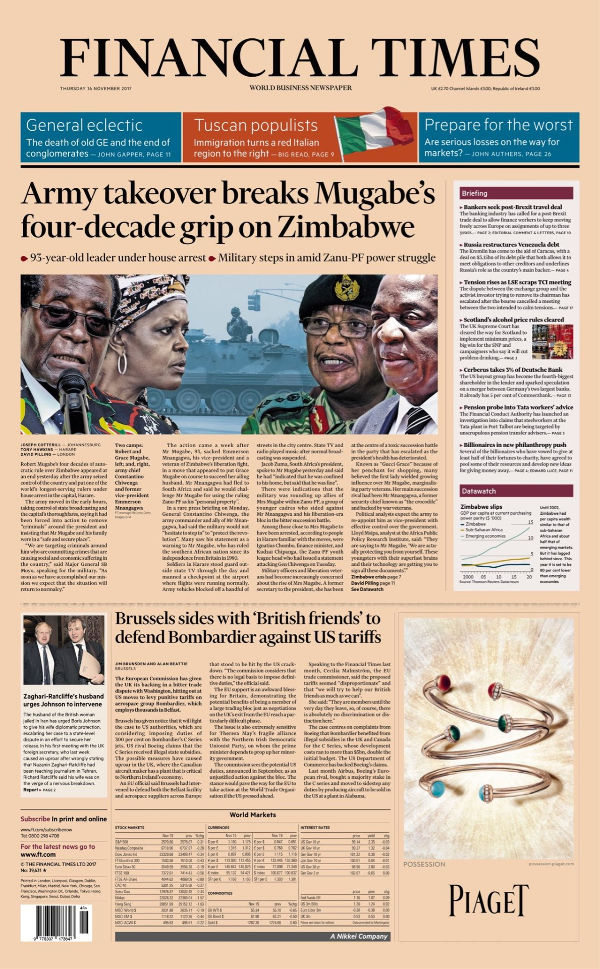 Zimbabwe Dominates International Newspaper Front Pages [See Screenshots