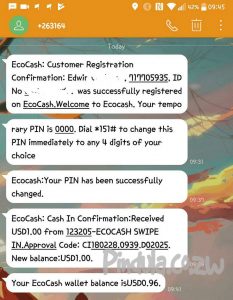 Screenshot Of Netone Subscriber registered on EcoCash