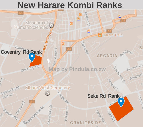 New Harare Kombi Ranks (Click for larger map)