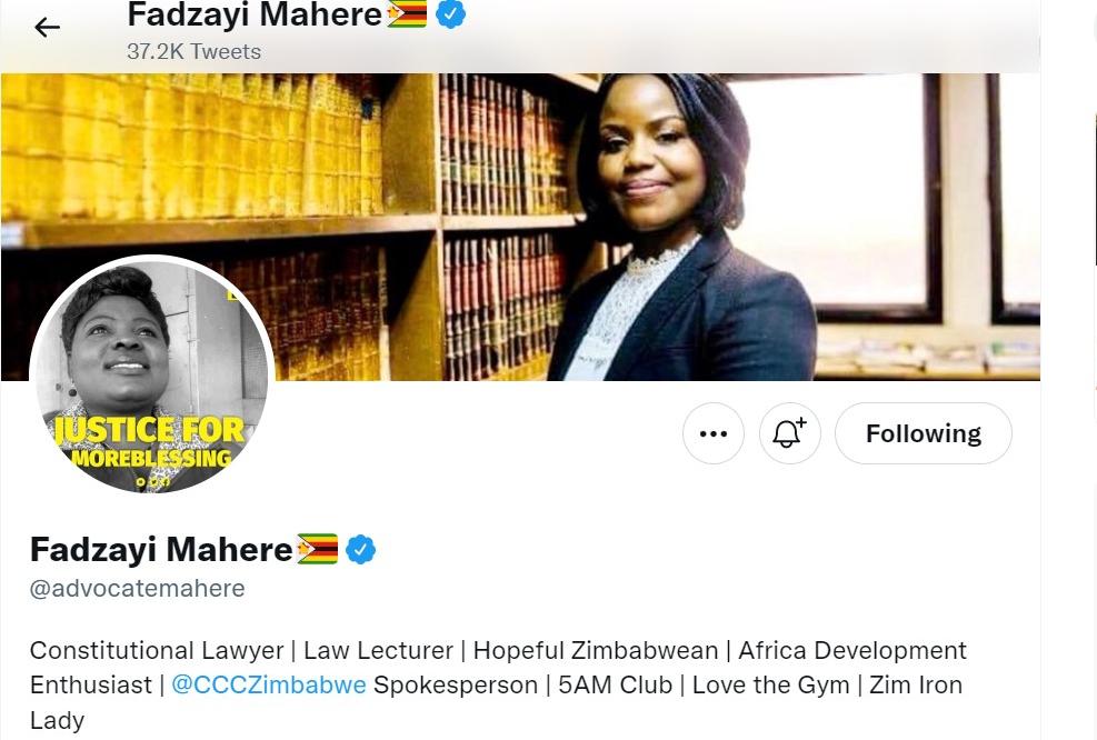 CCC Spokesperson Fadzayi Mahere Disowns Twitter Account